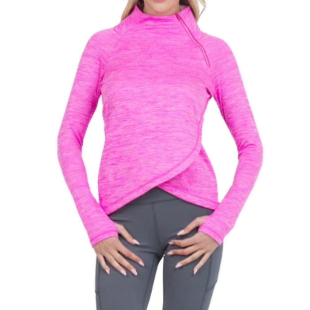 Ibkul Asymmetrical Zip PulloverTop in Hot Pink Size M NWT
